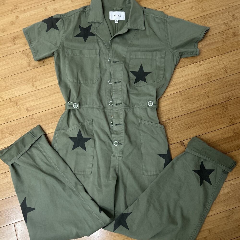 Pistola Grover in Royal Honor Star Print Relaxed Fit Field Suit Jumpsuit Sz M - Picture 2 of 6